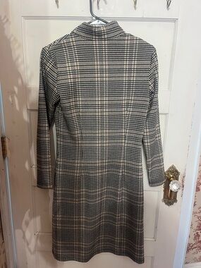 Houndstooth Long Sleeve Turtleneck Dress - Black & Cream